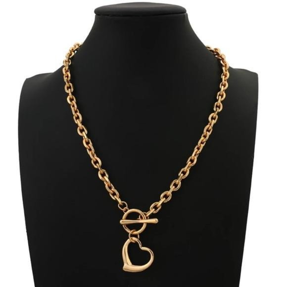 NEW 18K GOLD HEART CHOKER COLLAR NECKLACE, NICE NECKLACE, CUTE NECKLACE - Picture 2 of 8